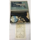 A Webley Mark 1 model 2001 .22 calibre air pistol in original box.