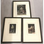 3 framed and glazed mezzotint engravings by Earnest Stamp.