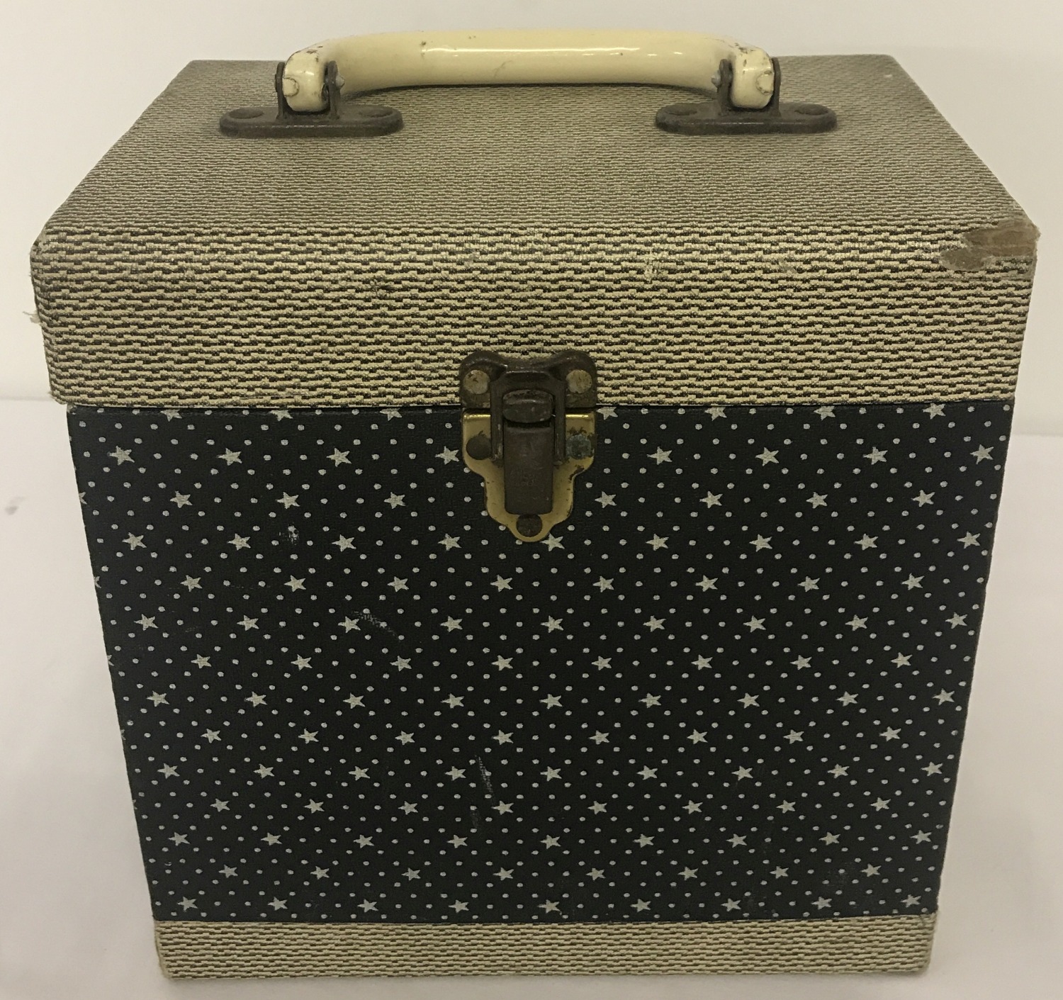 A vintage "Winel" covered wooden 7 inch record carry case.