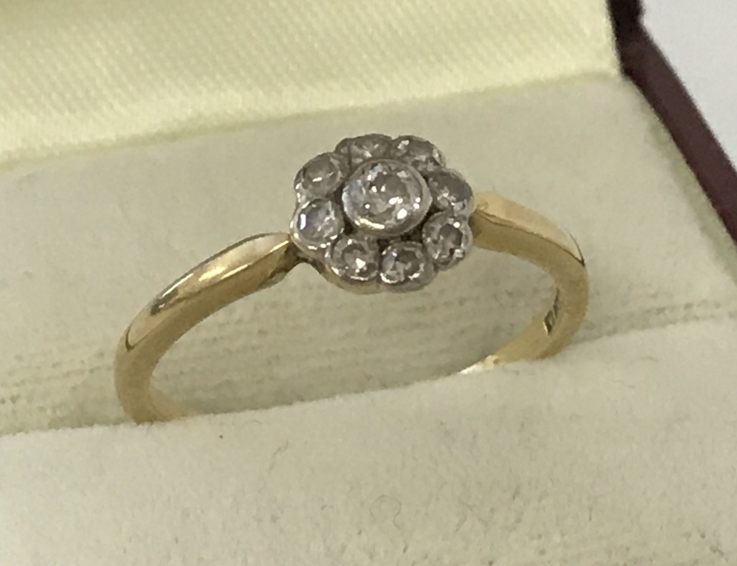 A vintage Art Deco style 18ct diamond set dress ring of flower head design.