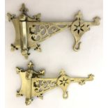 A pair of Victorian brass wall mountable lamp hooks.