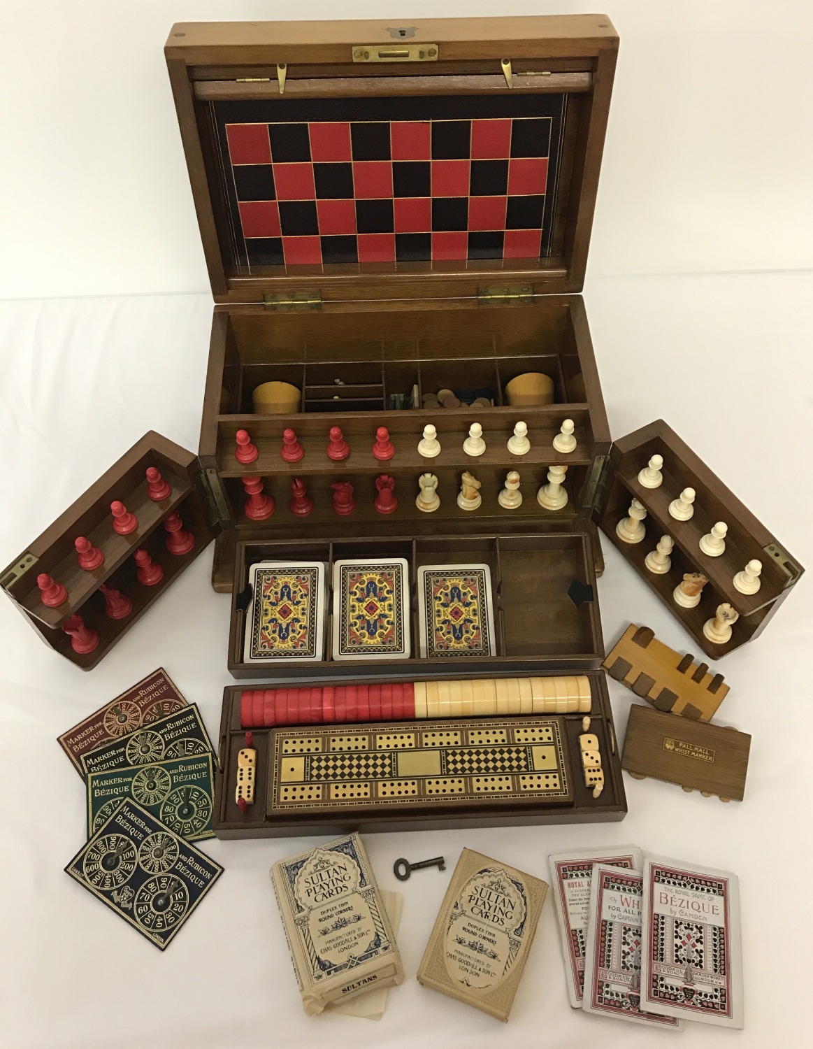 A late 19th century fitted games compendium, possibly by Goodhall & Son.