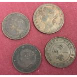 4 Victorian British Colonial one cent Coins.