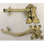 2 decorative Victorian brass, wall mountable lamp hooks, one with sliding hook.