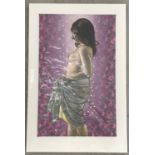 Krys Leach- oil on printed fabric of a nude, entitled "Merlot".