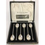 A case set of 6 silver "The Fruitlet-Knop" spoons.