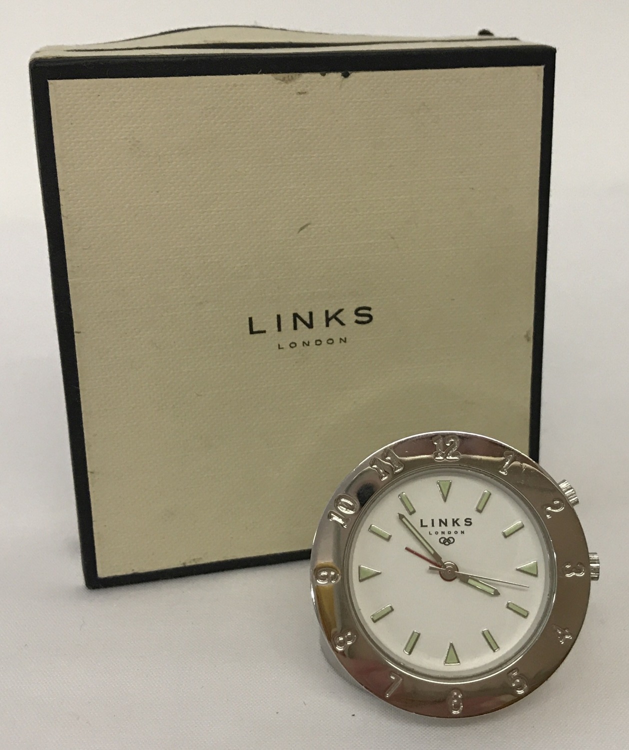 A Links Of London desktop/travel clock. Complete with box.