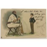 An Edwardian humorous postcard depicting W.G. Grace cricketer and a young boy.