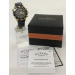 A men's Aquaspeed chronograph wristwatch by Rotary. Complete with instructions and box.