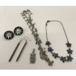 A collection of Mexican silver and white metal jewellery, some set with natural stones.