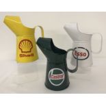 3 decorative 0.5L oil jugs for Shell, Esso and Castrol.