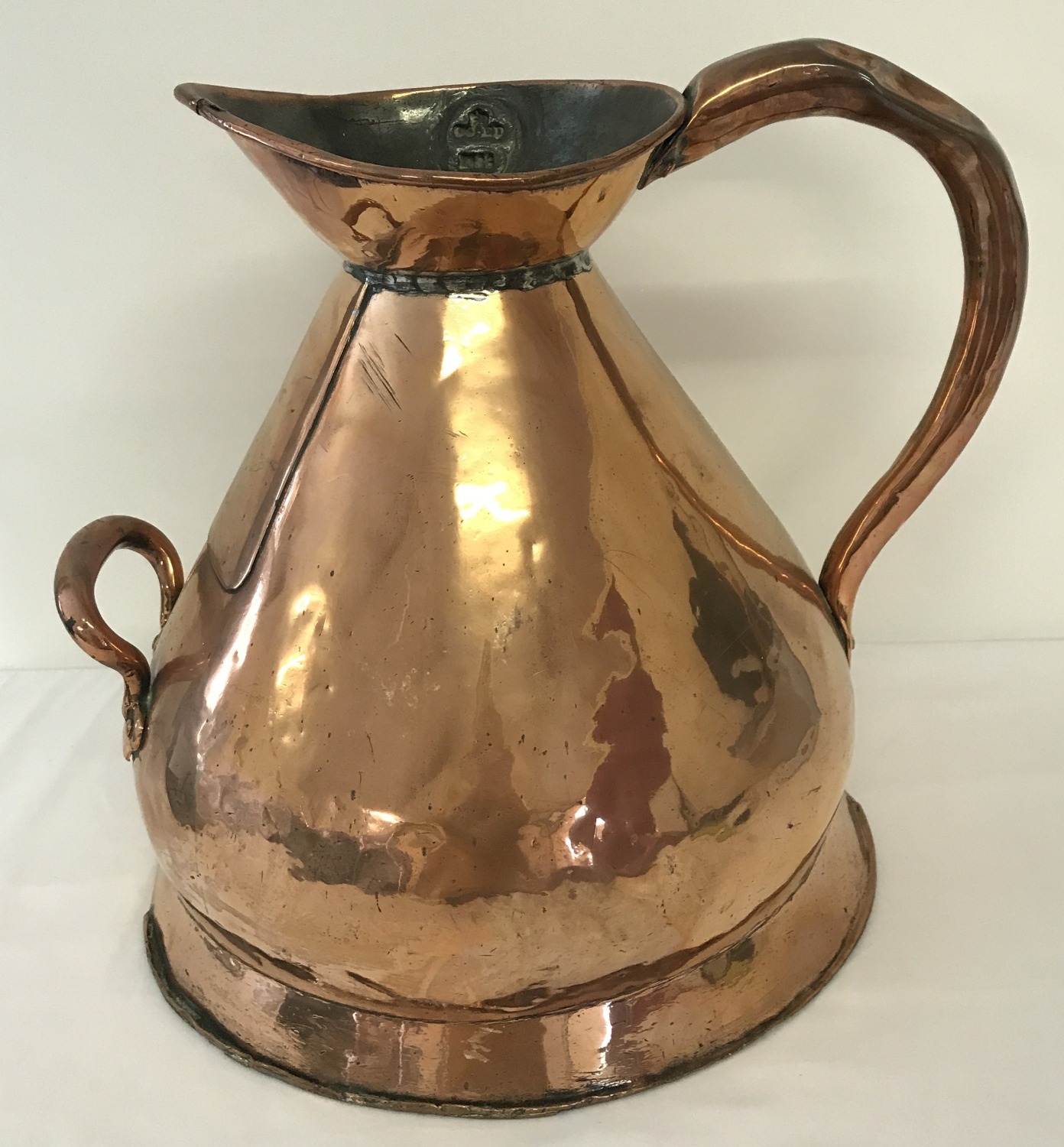 A large Victorian copper 4 gallon 2 handled haystack jug.