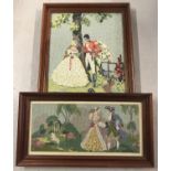 2 framed and glazed tapestry pictures. Both depicting couples in period dress.