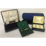 4 vintage velvet and faux silk lined cutlery and jewellery boxes.