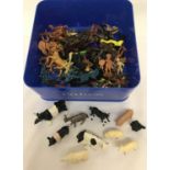 A tub of vintage plastic Cowboys and Indians, to include Marx Toys.