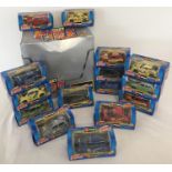 15 boxed Burago diecast cars from the 'Street Fire' Collection, in original shop display box.