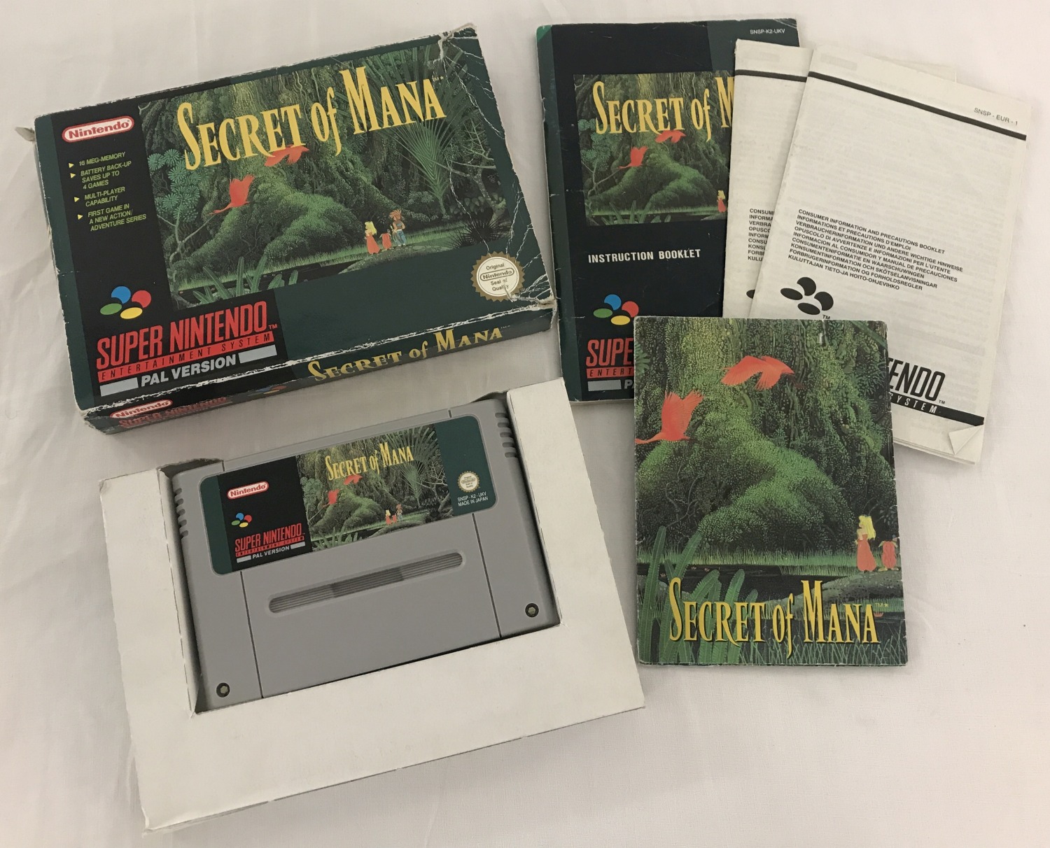 A boxed Super Nintendo SNES game Secret Of Mana, PAL version.