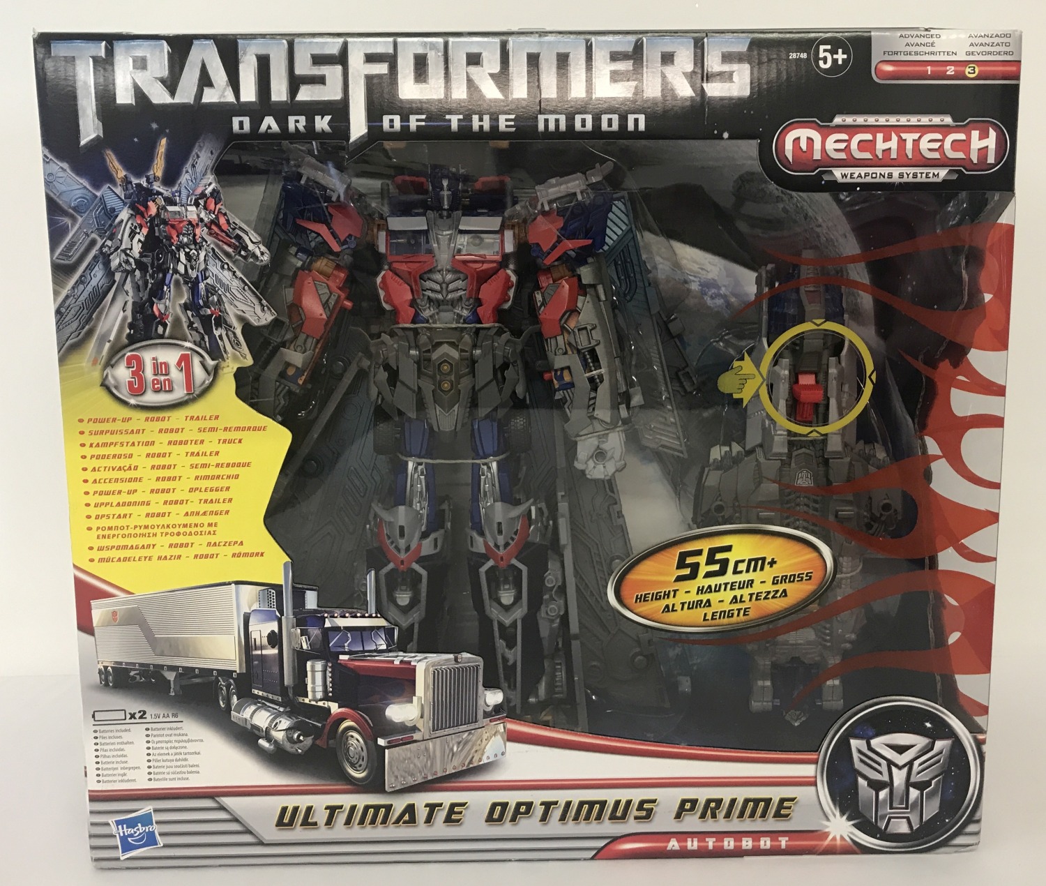 A new boxed (unopened) 2011 Transformers "Dark Side Of The Moon" Ultimate Optimus Prime by Hasbro.