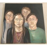 A large unsigned contemporary oil on canvas of 4 figures.