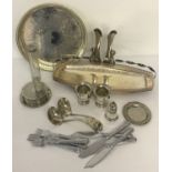 A quantity of assorted silver plated items to include tray, coasters, serving spoons & fish cutlery.