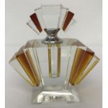 An Art Deco design clear and amber glass fan shaped perfume bottle.