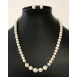 A string of white freshwater pearls with 925 silver decorative clasp together with a pair of white