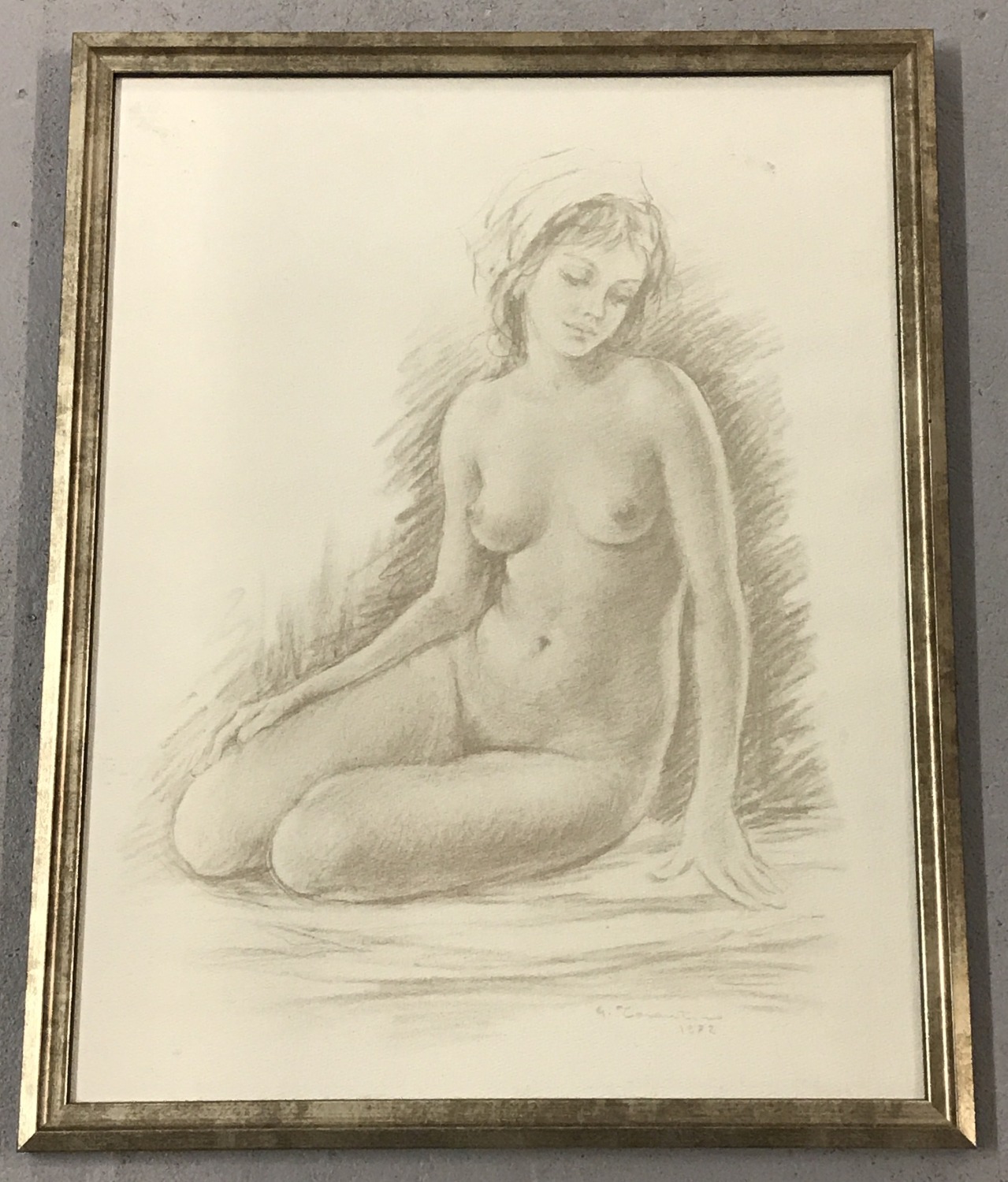 A framed and glazed signed nude sketch, signed and dated 1972.