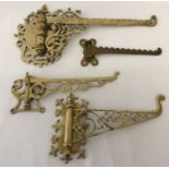 4 Victorian and vintage brass wall mountable lamp hooks.