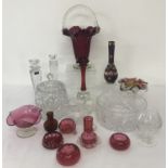 A collection of vintage and modern cranberry glass, crystal, art glass and cut glassware.