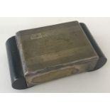 A vintage silver plated table top cigarette box with engine turned engraving & monogrammed initials.