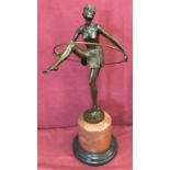 After Alonzo, an Art Deco style bronze of a dancing Hoop Girl.