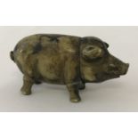 A vintage brass vesta case in the shape of a pig.