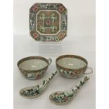 5 pieces of vintage Chinese ceramics with hand painted detail.
