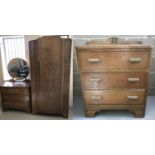 An Art Deco limed wash oak bedroom suite.