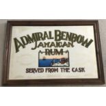 A large vintage Admiral Benbow Jamaican Rum advertising mirror in wooden frame.