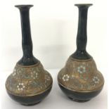 A pair of antique Doulton Lambeth Slaters Patent slim necked vases.