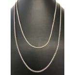 2 silver chain necklaces. A 20"box chain and a 17" snake chain.