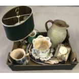 A box of mixed items to include Royal Doulton meat plate, Aynsley ceramic planter