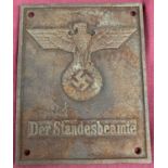 A German WWII style cast metal wall hanging sign for "The Registrar".