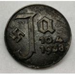 A WWII style 'Ja' badge pin badge promoting the merge of Germany & Austria prior to WWII.