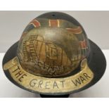 WWI British "Brodie" helmet with post war painting of a tank to commemorate The Great War.