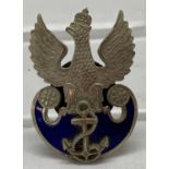 A WWII Polish Navy (in exile) Naval Officer's cap badge.
