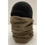 A British commando style khaki coloured fabric headover/snood.