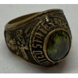 Vietnam war style US marines ring set with green stone.