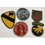 5 assorted Vietnam War interest embroidered cloth badges.