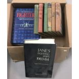 A collection of military related books to include Jane's Fighting Ships 1983-4.