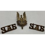 WWII style SAS cap badge and shoulder titles. Egyptian sand cast.