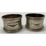 2 WWI style silver plated napkin rings with Royal Flying Corps (Balloon Section) insignia.