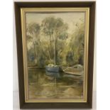 Peter Walbourn, Norfolk artist - framed oil on board "Quiet Backwater The Broads"