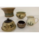 5 pieces of Holkham pottery with hand painted detail.